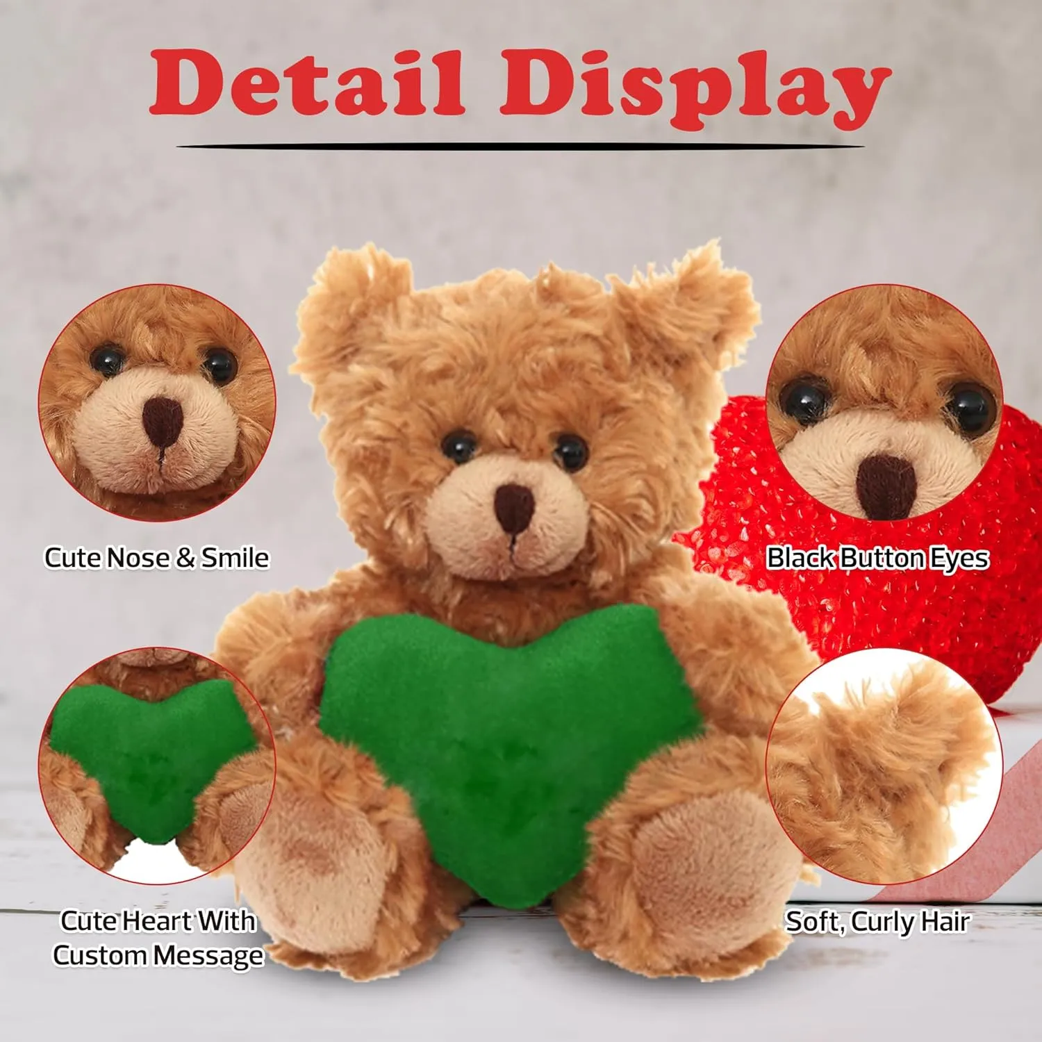 Plushland Mocha Teddy Bear with Customized Message on Embroidered Heart, Stuffed Animal Plush Toys - Valentine Personalized Gift for Girls, Boys and Your Loved Ones 6 Inch (Green)