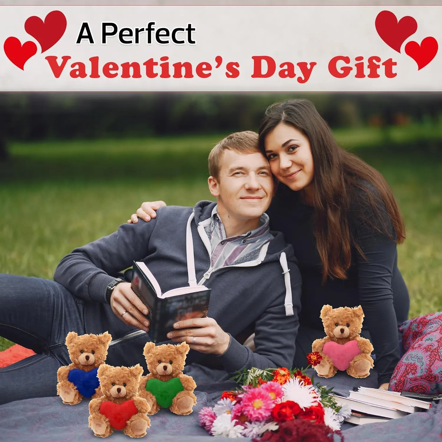Plushland Mocha Teddy Bear with Customized Message on Embroidered Heart, Stuffed Animal Plush Toys - Valentine Personalized Gift for Girls, Boys and Your Loved Ones 6 Inch (Green)