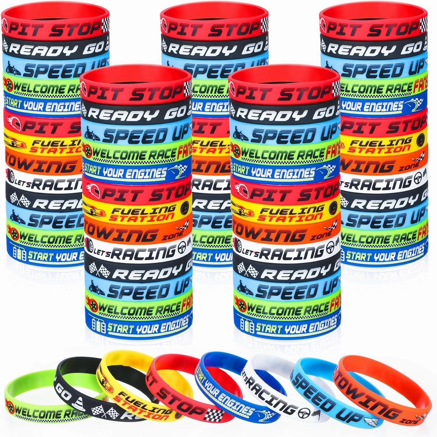 Poen 80 Pcs Race Car Party Favors Race Car Rubber Bracelets Racing Checkered Flag Silicone Wristbands Birthday Party Supplies Decorations for Fitness Racing Dirt Bike Task
