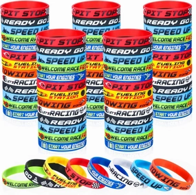 Poen 80 Pcs Race Car Party Favors Race Car Rubber Bracelets Racing Checkered Flag Silicone Wristbands Birthday Party Supplies Decorations for Fitness Racing Dirt Bike Task