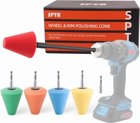 Polishing Cone, SPTA Car Wheel Hub Drill Buffing Sponge Pads Kit, Polishing Ball, 5 Pack Car Buffers and Polishers Kit for Drill, Attaches to Standard Household Drill