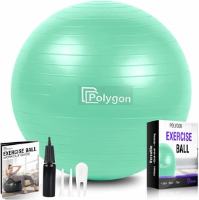 Polygon Exercise Ball - Professional Grade Anti-Burst Fitness Yoga Ball for Pilates, Pregnancy, Balance, Stability - Ideal for Home, Office, and Gym Workouts