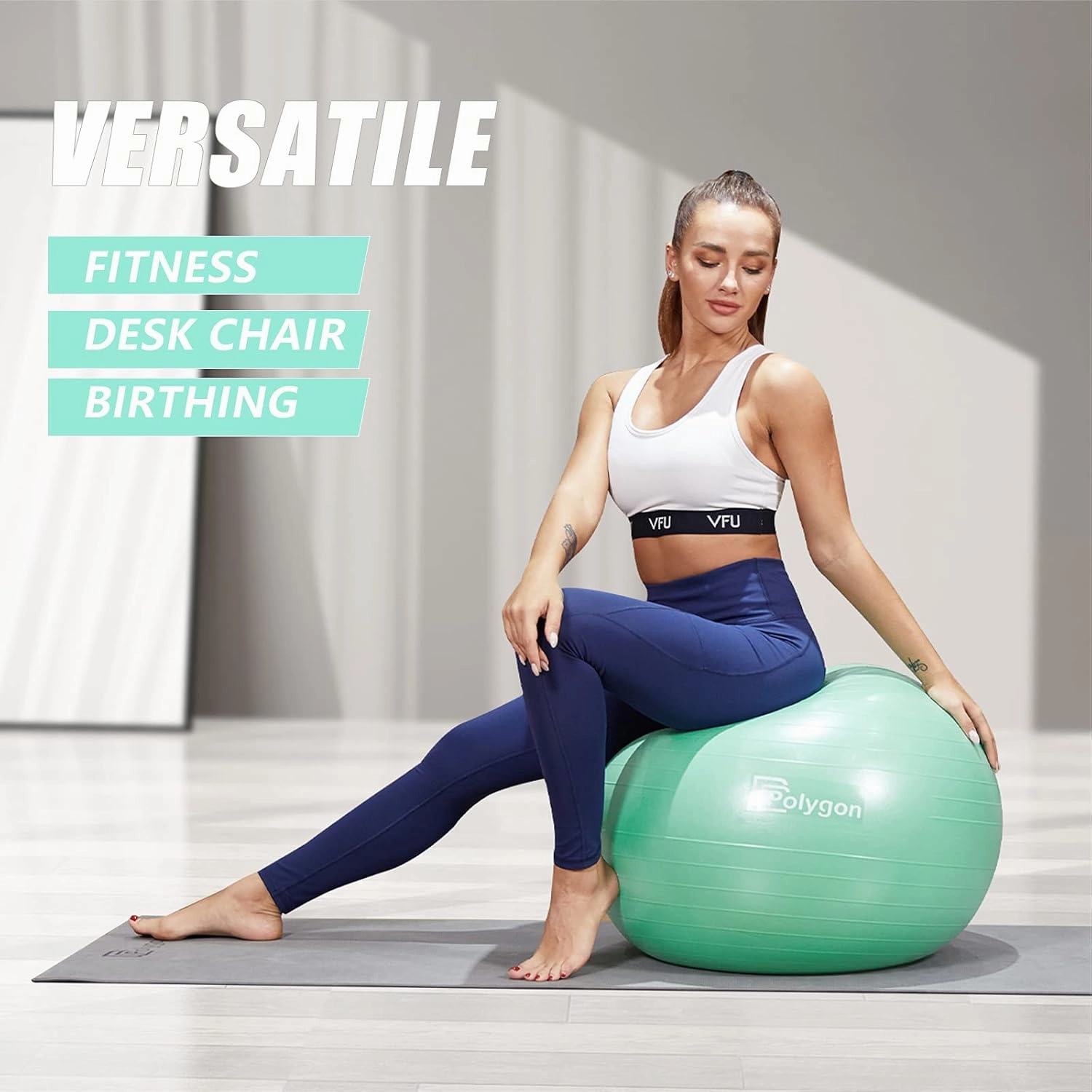 Polygon Exercise Ball - Professional Grade Anti-Burst Fitness Yoga Ball for Pilates, Pregnancy, Balance, Stability - Ideal for Home, Office, and Gym Workouts