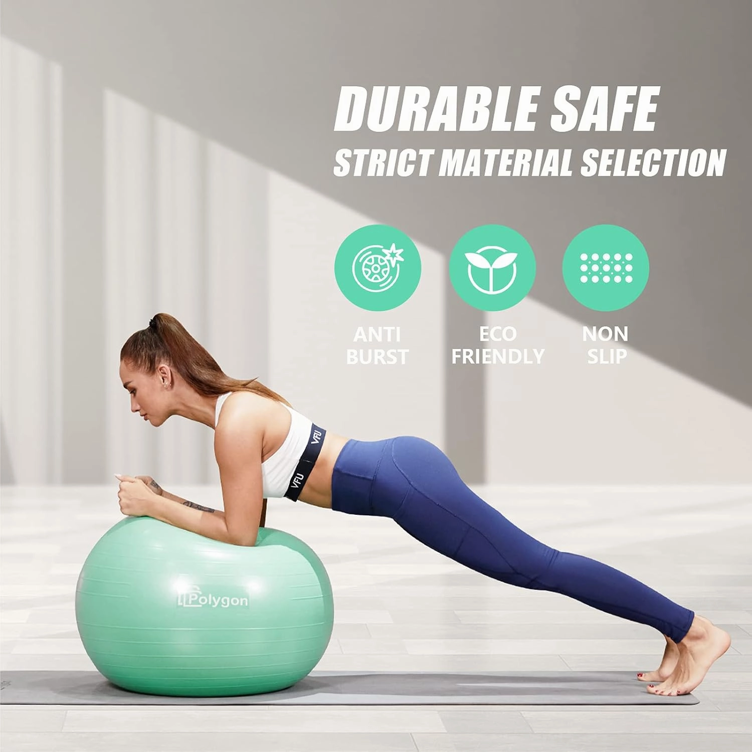 Polygon Exercise Ball - Professional Grade Anti-Burst Fitness Yoga Ball for Pilates, Pregnancy, Balance, Stability - Ideal for Home, Office, and Gym Workouts
