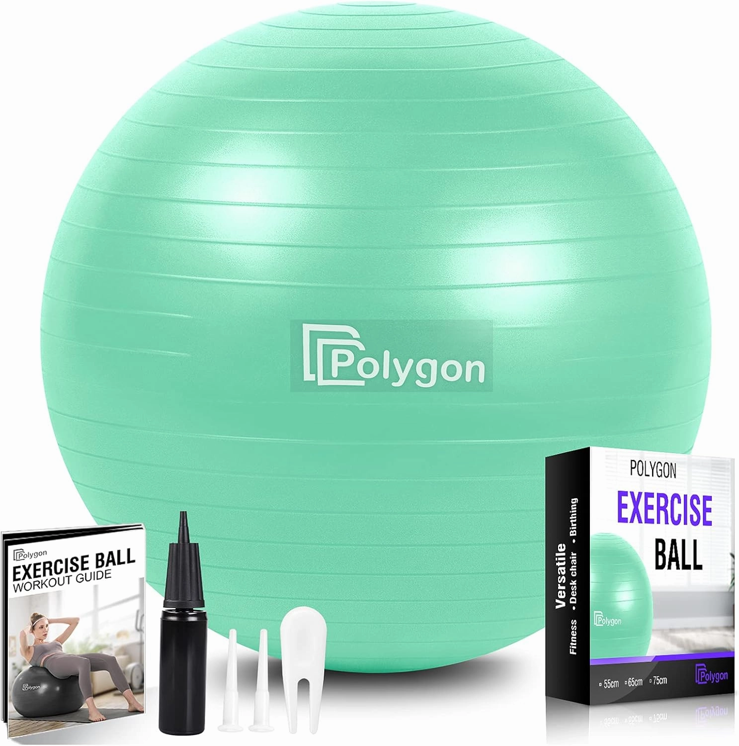 Polygon Exercise Ball - Professional Grade Anti-Burst Fitness Yoga Ball for Pilates, Pregnancy, Balance, Stability - Ideal for Home, Office, and Gym Workouts
