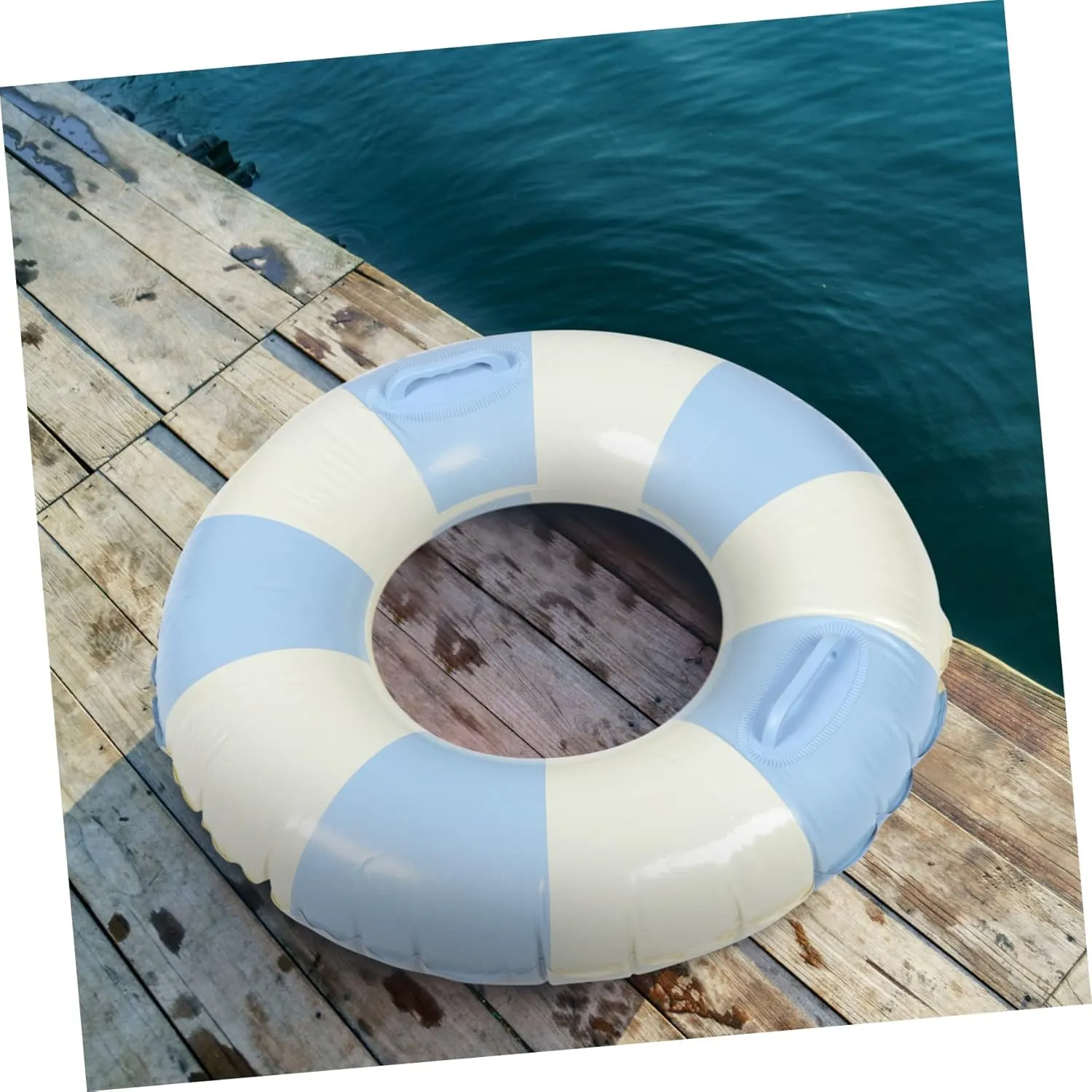 Pool Accessory Adult Swimming Circle Handles Inflatable Swim Ring Striped for Summer Fun