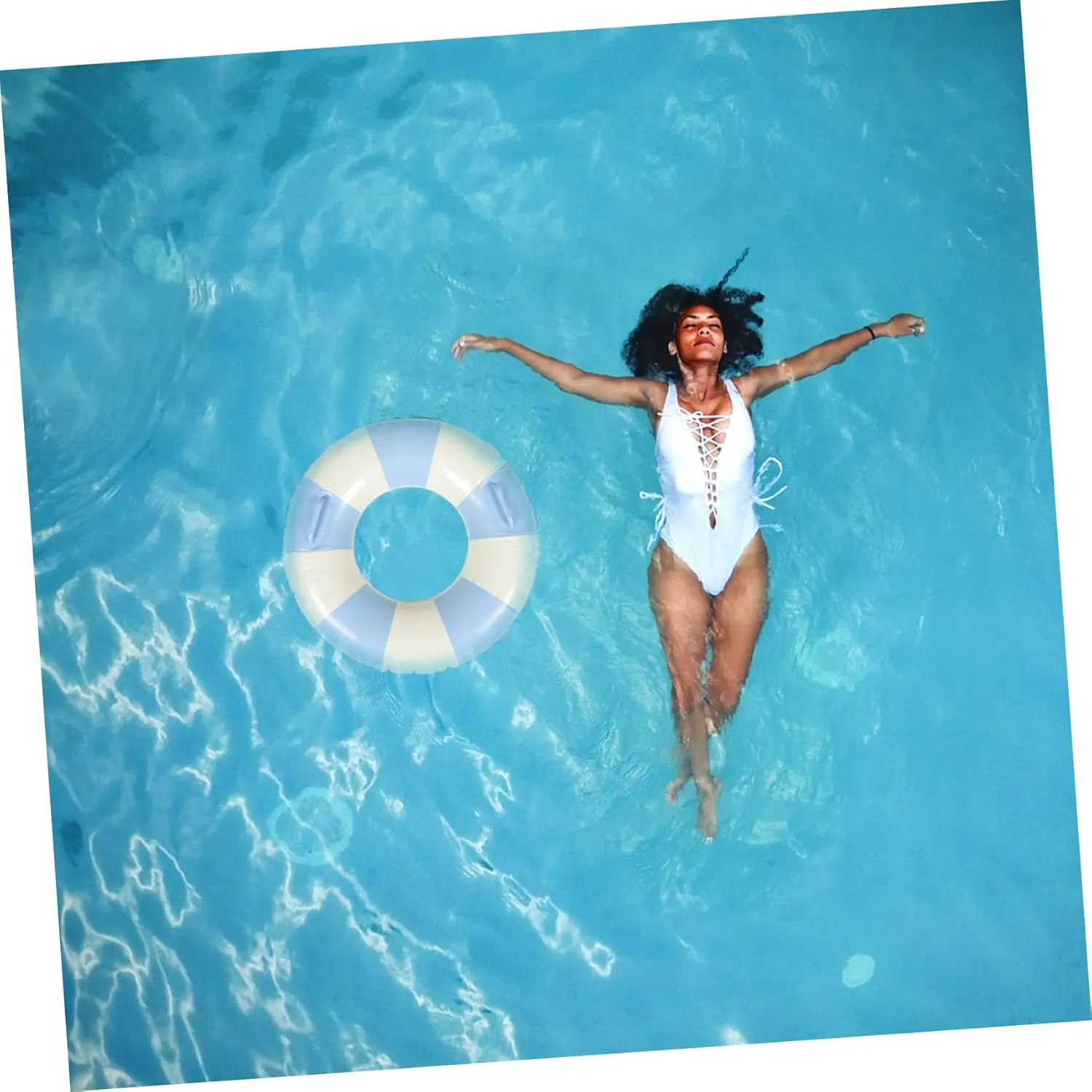 Pool Accessory Adult Swimming Circle Handles Inflatable Swim Ring Striped for Summer Fun