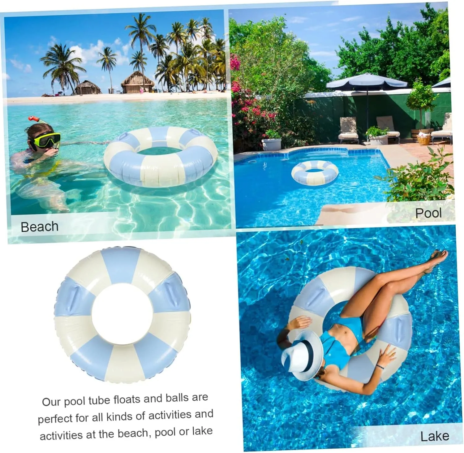 Pool Accessory Adult Swimming Circle Handles Inflatable Swim Ring Striped for Summer Fun