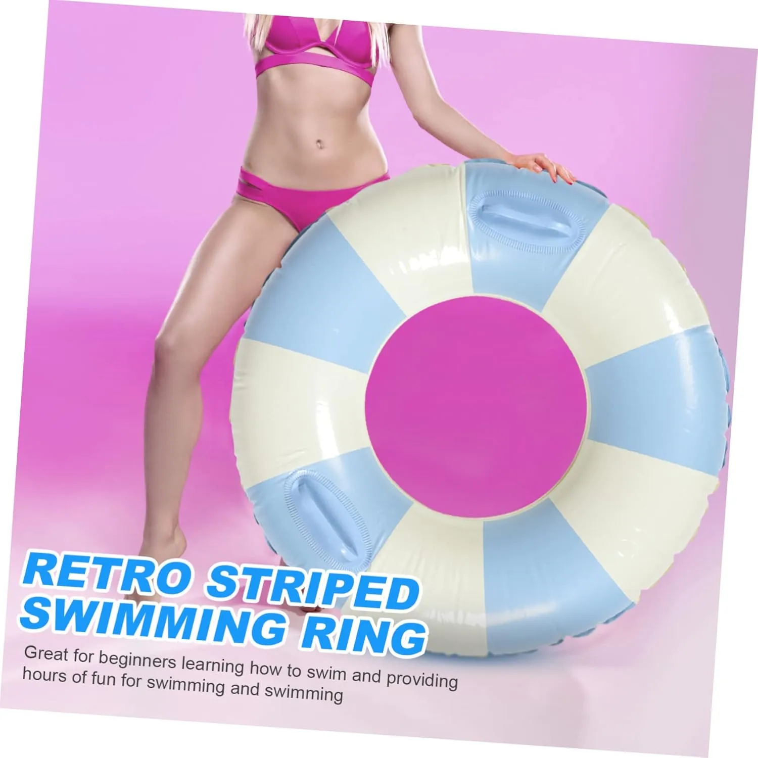 Pool Accessory Adult Swimming Circle Handles Inflatable Swim Ring Striped for Summer Fun