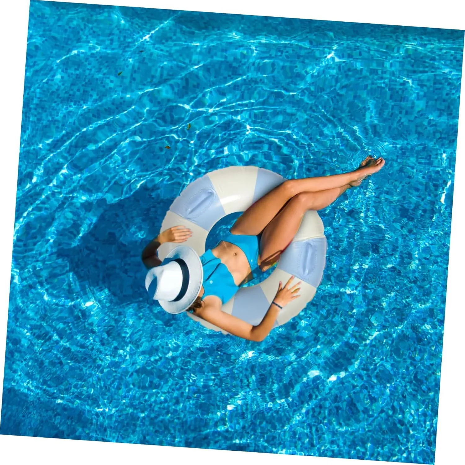 Pool Accessory Adult Swimming Circle Handles Inflatable Swim Ring Striped for Summer Fun