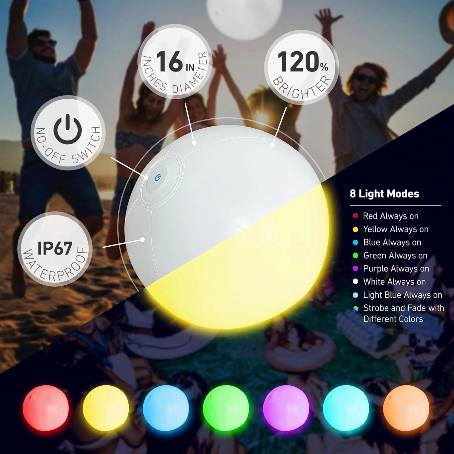 Pool Toys - 16" Light Up Beach Ball, 1/2/4 Pack Glow in The Dark Balls with 8 LED Modes, Pool Games for Adults, Teens and Kids, LED Ball for Outdoor or Indoor Activities