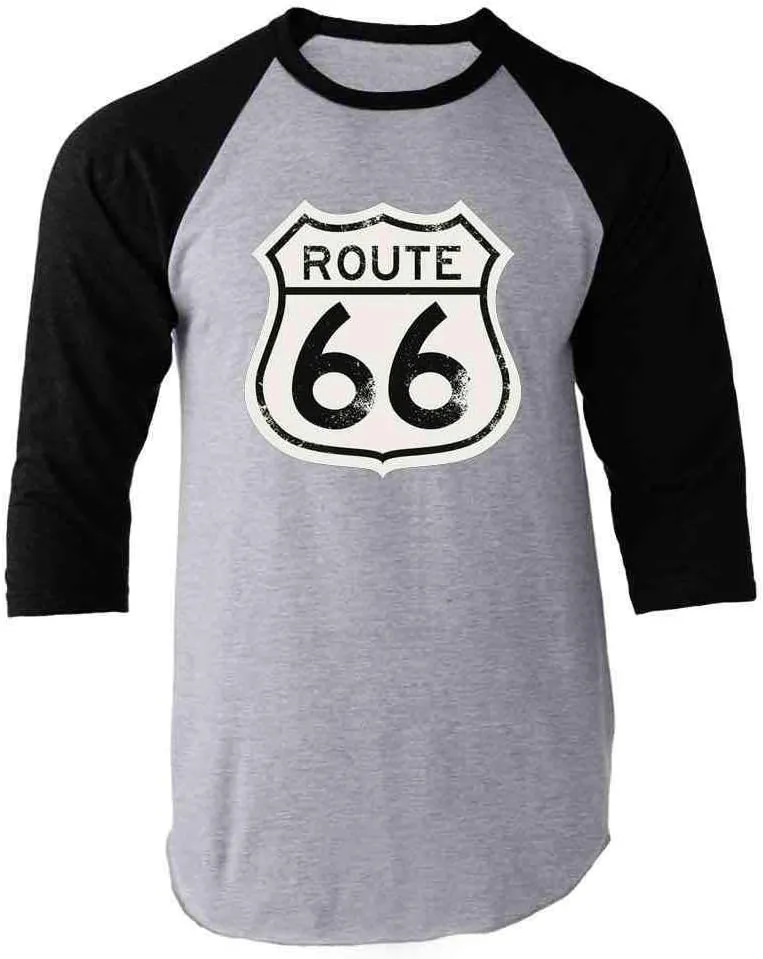 Pop Threads Route 66 Sign Retro Vintage Black and White Graphic Tee T-Shirt for Men