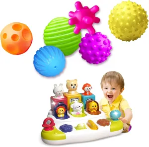 Pop Up Toy, Sensory Toys Pop Up Animals Toy for Babies Montessori Toys and Sensory Balls for Kids 6pcs Textured Multi Ball Set for Toddlers Multicolor and Bright Handing Catching Balls