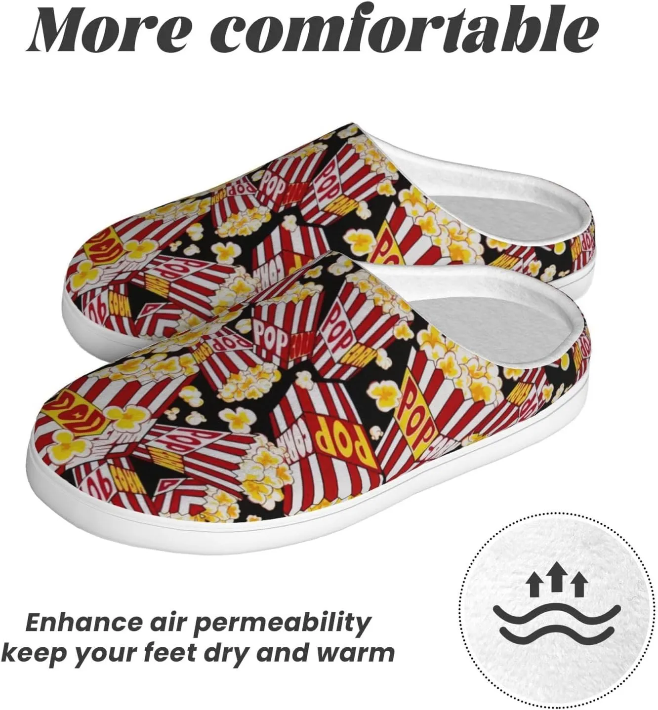 Popcorn Print print Men's Women's Slippers Comfort Closed Toe House Shoes Fall Winter Home Slippers Indoor Scuff