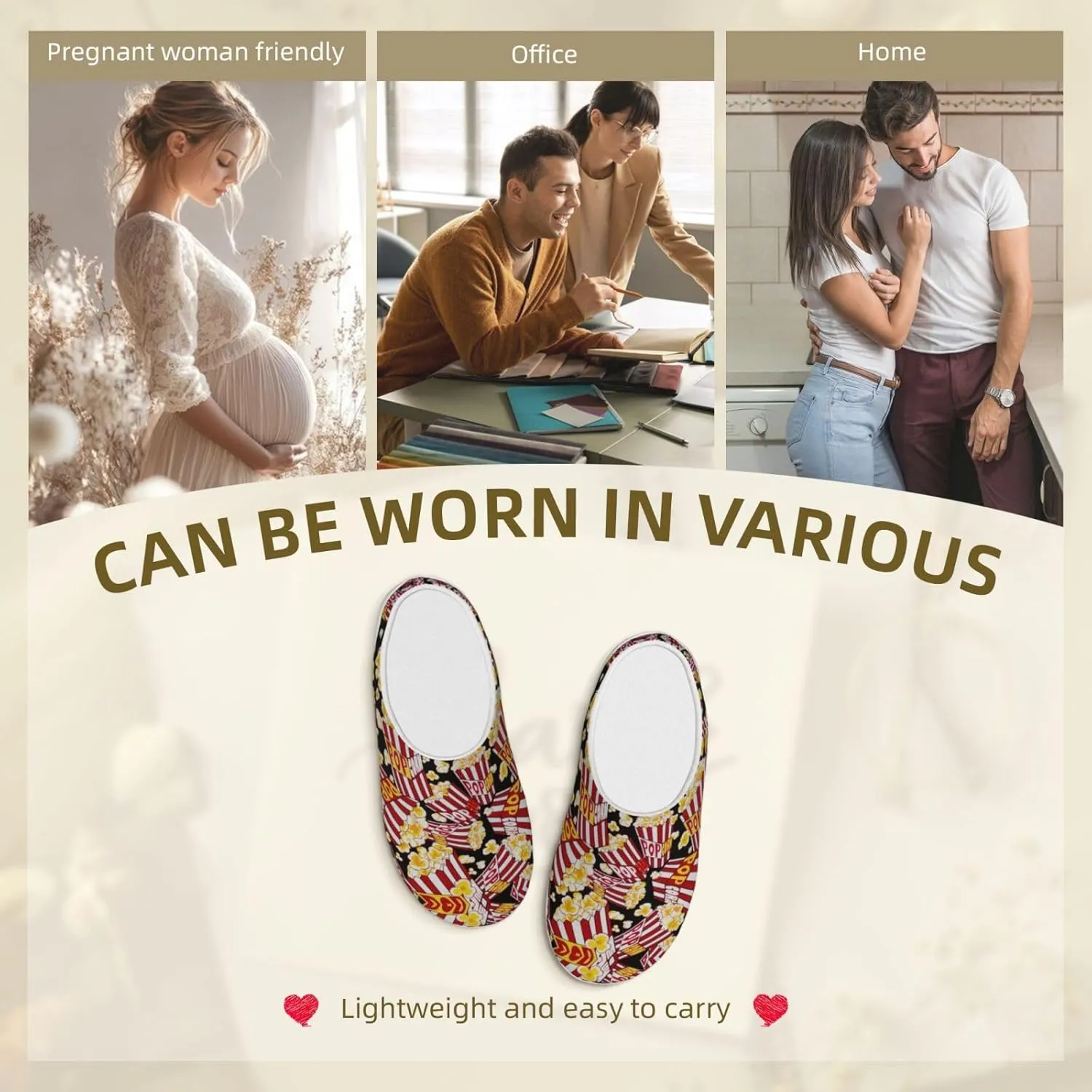 Popcorn Print print Men's Women's Slippers Comfort Closed Toe House Shoes Fall Winter Home Slippers Indoor Scuff