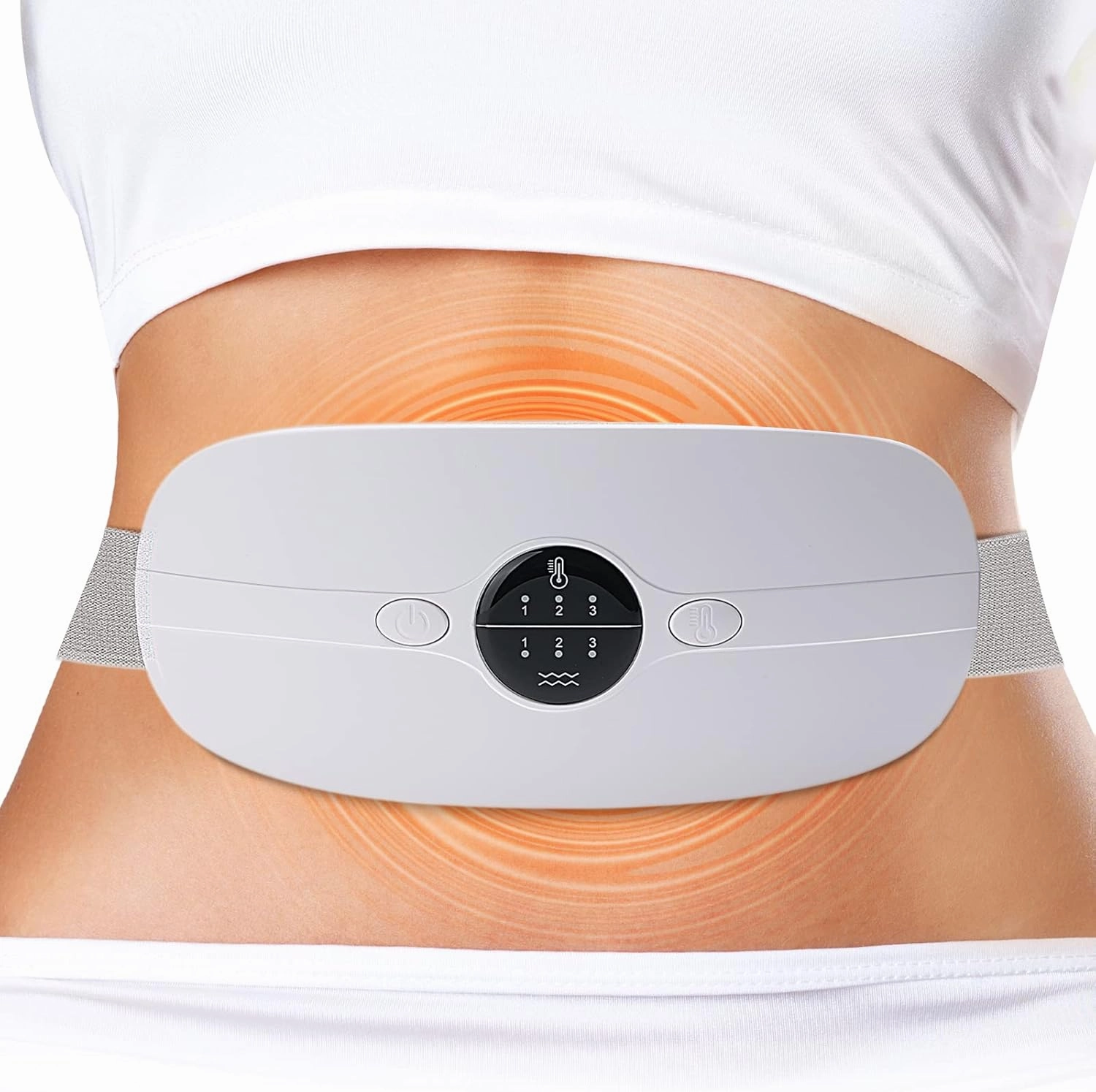 Portable Cordless Menstrual Heating Pad with 3 Heat Levels and 3 Vibration Massage Modes, Fast Heating Belly Wrap Belt, Back or Belly Pain Relief for Women and Girl(White)