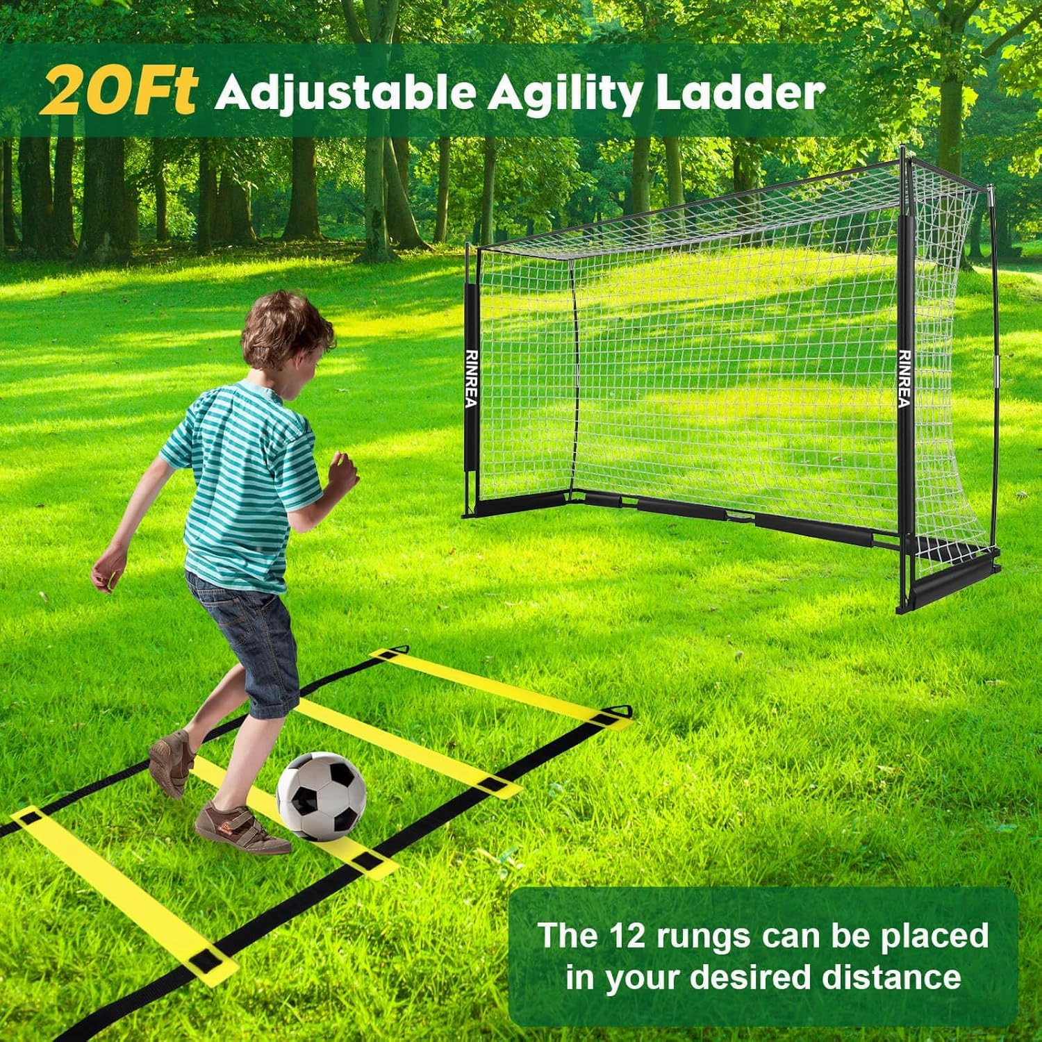 Portable Soccer Goal, Collapsible Soccer Goal Net Metal Base, Quick Setup Soccer Training Equipment with 1 Carry Bag, 1 Agility Ladder, 4 Ground Nails