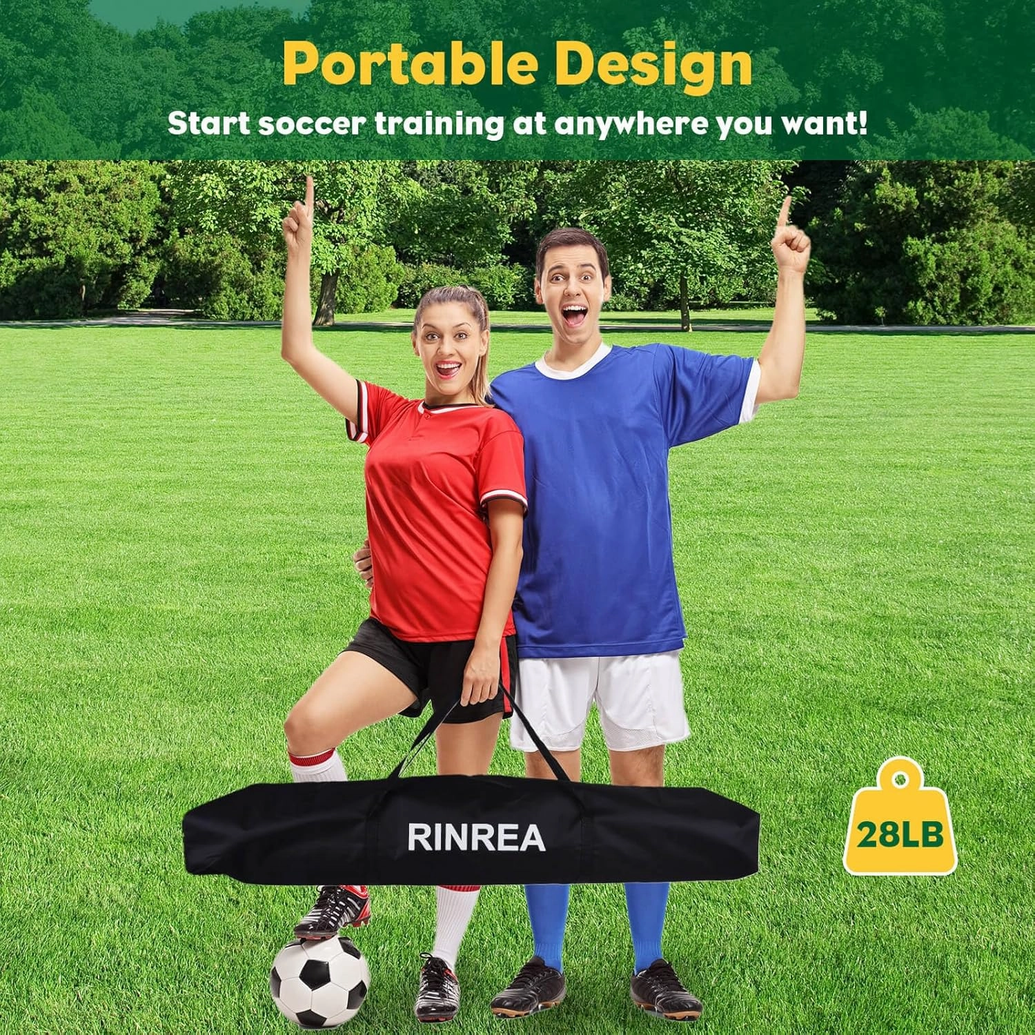 Portable Soccer Goal, Collapsible Soccer Goal Net Metal Base, Quick Setup Soccer Training Equipment with 1 Carry Bag, 1 Agility Ladder, 4 Ground Nails