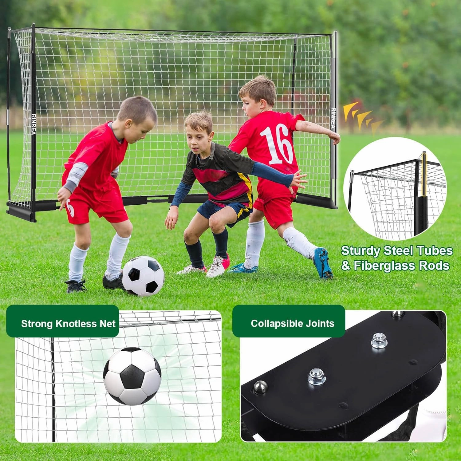 Portable Soccer Goal, Collapsible Soccer Goal Net Metal Base, Quick Setup Soccer Training Equipment with 1 Carry Bag, 1 Agility Ladder, 4 Ground Nails