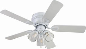 Portage Bay Ceiling Renton 42" White Indoor Fan with Clear 3 Light LED Multi Arm E26/B11 Bulb and Pull-Chains, Traditional Style, 5 Reversible Gray Oak Blades, 51438, 42 Inch