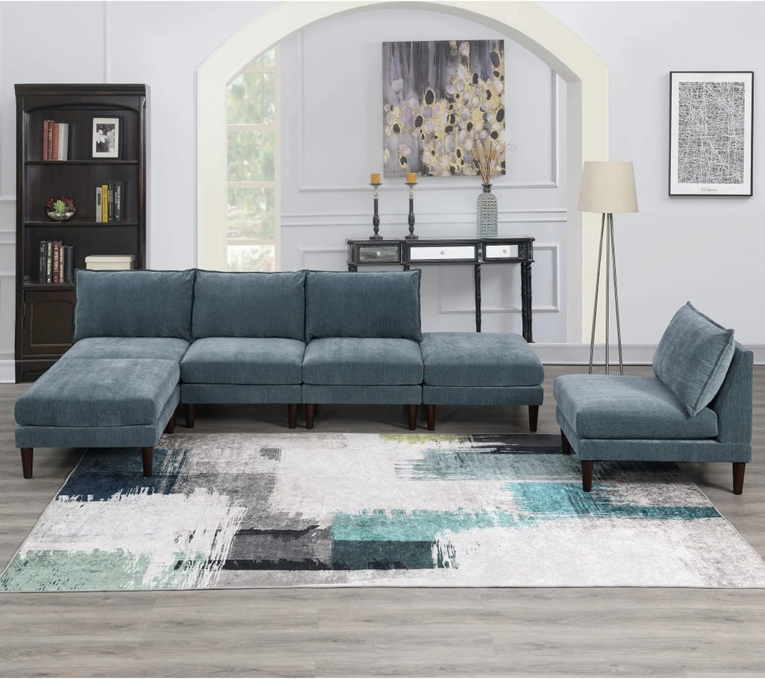 Poundex Morgan Fabric 6-Piece Modula Sectional Modular Sofa, Mineral