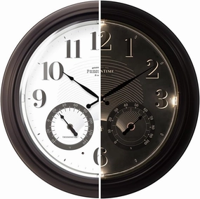 Presentime & Co 18" Illuminated in/Outdoor Clock with Smart Sensor and Night Light, Waterproof, Large Wall Clock with Thermometer & Hygrometer, for Garden and Patio - Oil Rubbed Bronze