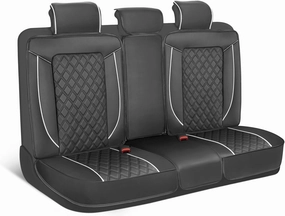 Prestige Premium Seat Covers - Semi-Custom Fit Black/White Car Seat Covers for Rear Bench Automotive Interior Cover for Car Truck Van SUV - Faux Leather Seat Cover for Back Seat