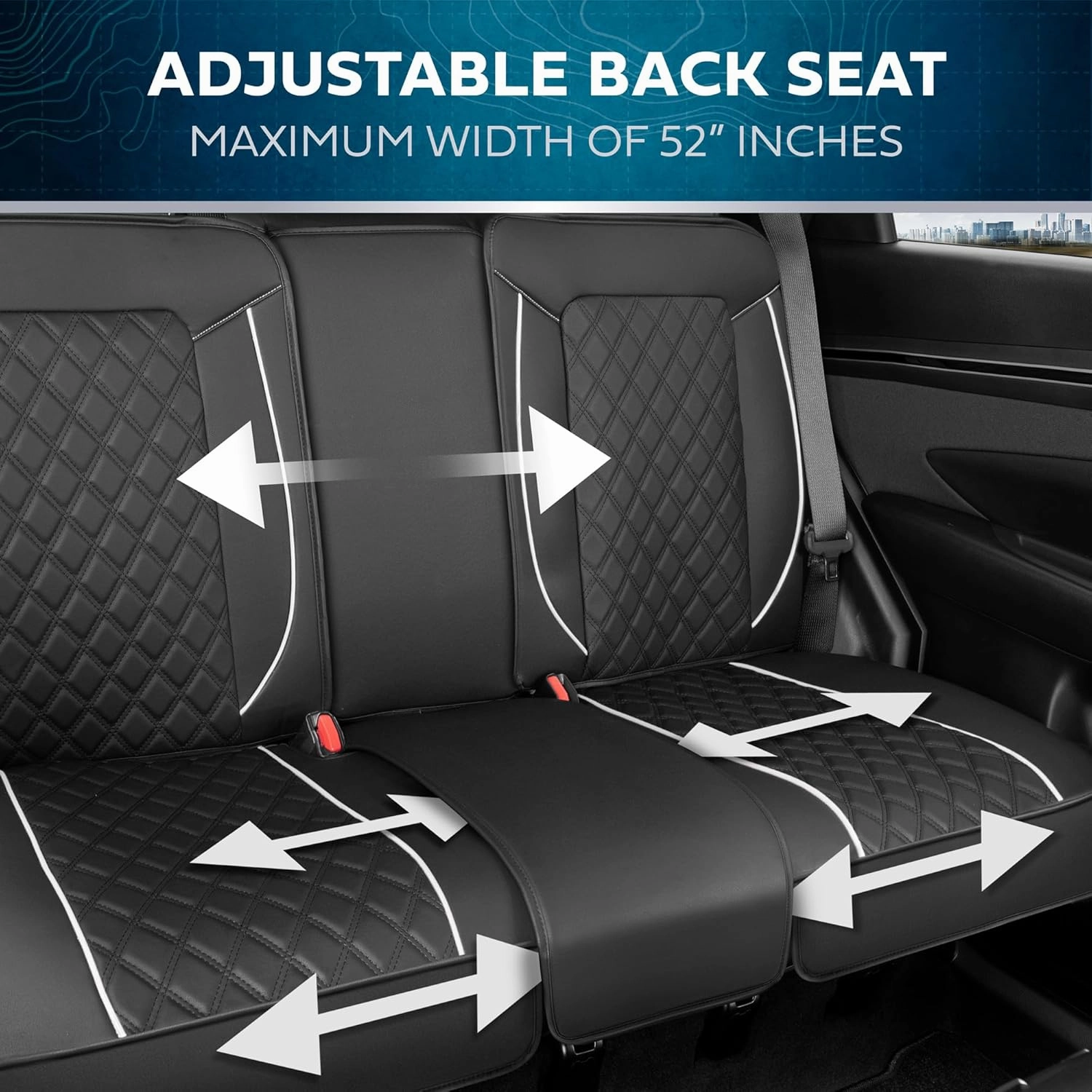 Prestige Premium Seat Covers - Semi-Custom Fit Black/White Car Seat Covers for Rear Bench Automotive Interior Cover for Car Truck Van SUV - Faux Leather Seat Cover for Back Seat