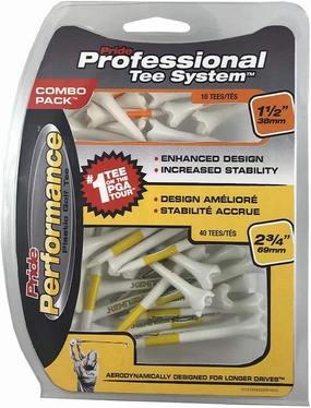 Pride PTS Plastic Golf Tees - Combo 50 Pack - 40 2-3/4” and 10 1-1/2” - #1 Brand on Tour - The Perfect Tee for Any Hole