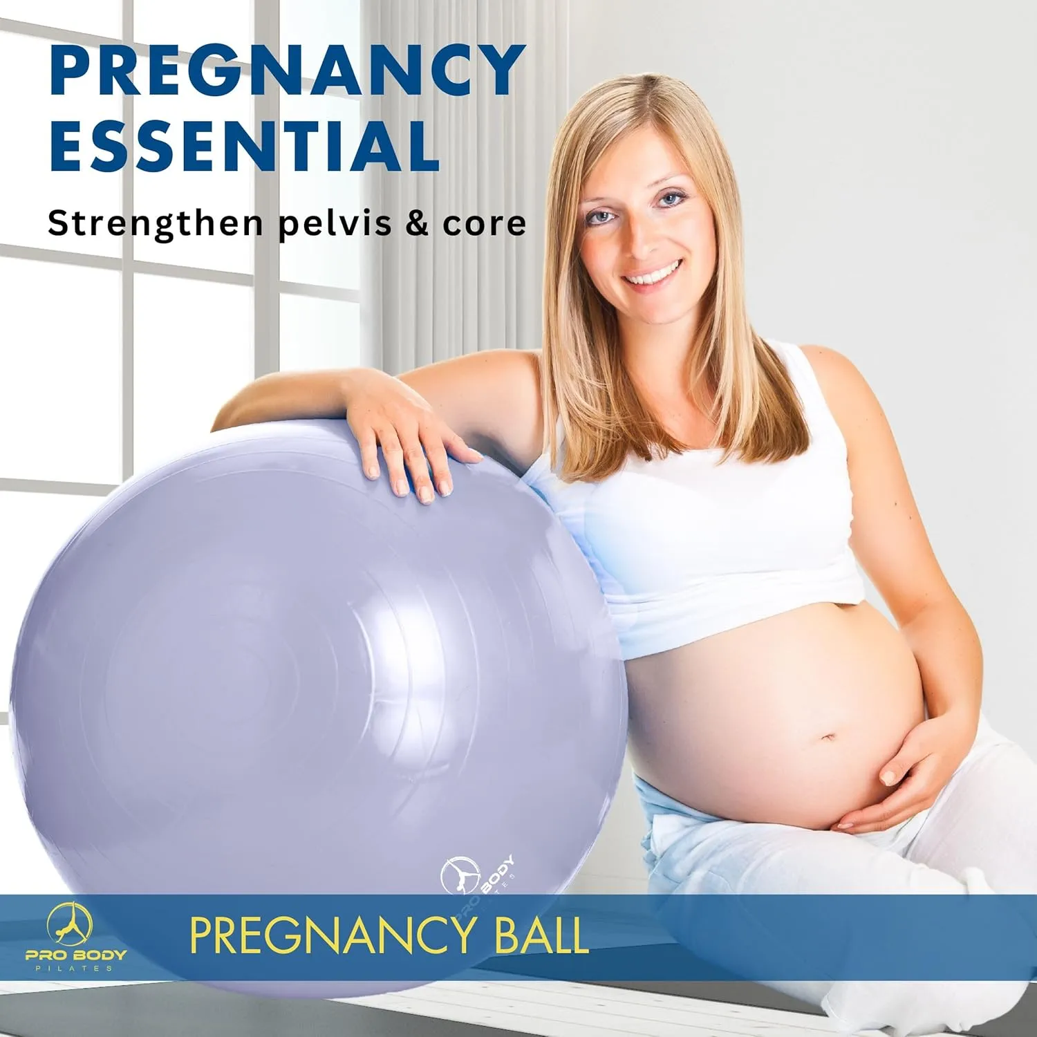 ProBody Pilates Pregnancy Ball - Yoga Ball for Pregnancy with Book, Prenatal, Labor & Postnatal Maternity Exercise