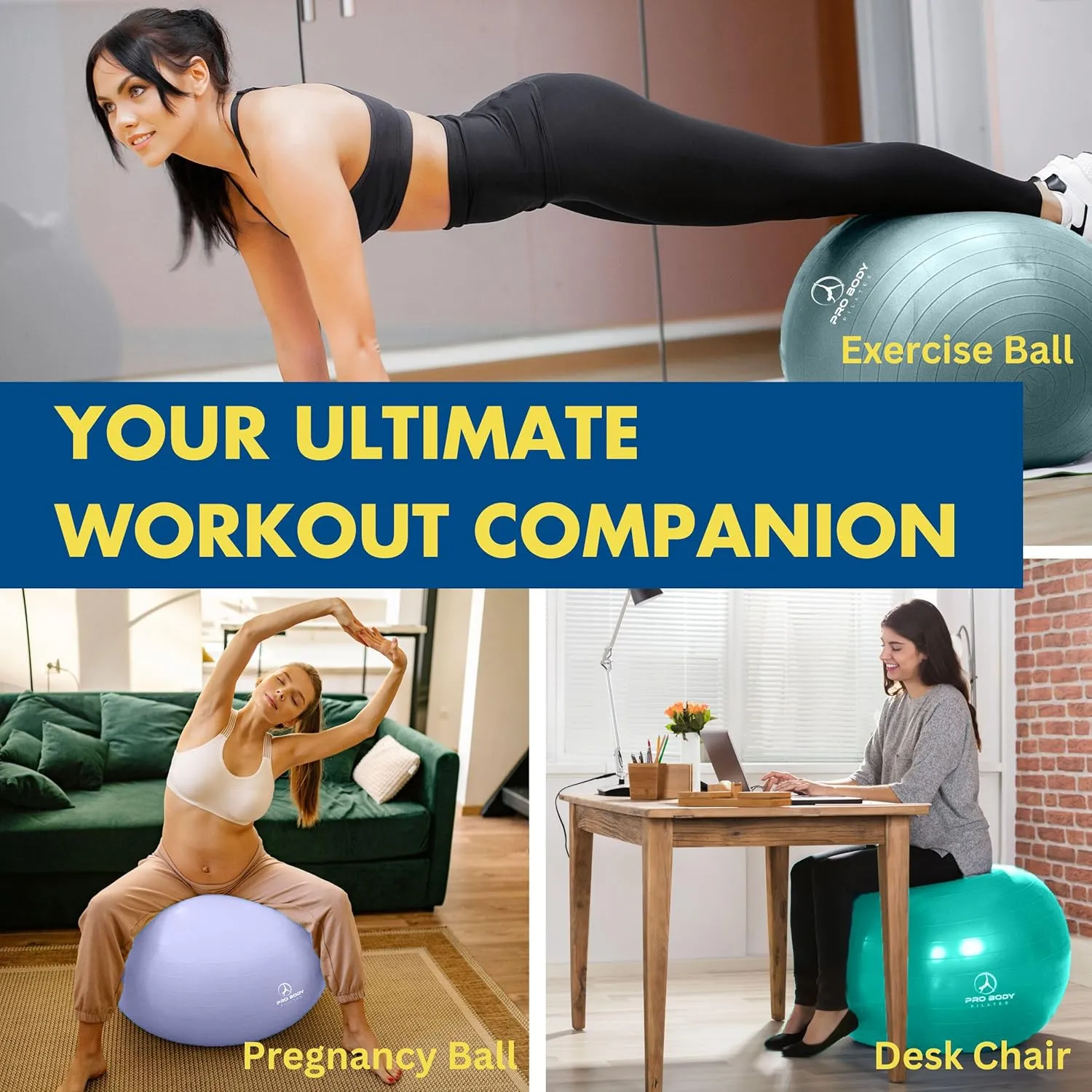 ProBody Pilates Pregnancy Ball - Yoga Ball for Pregnancy with Book, Prenatal, Labor & Postnatal Maternity Exercise