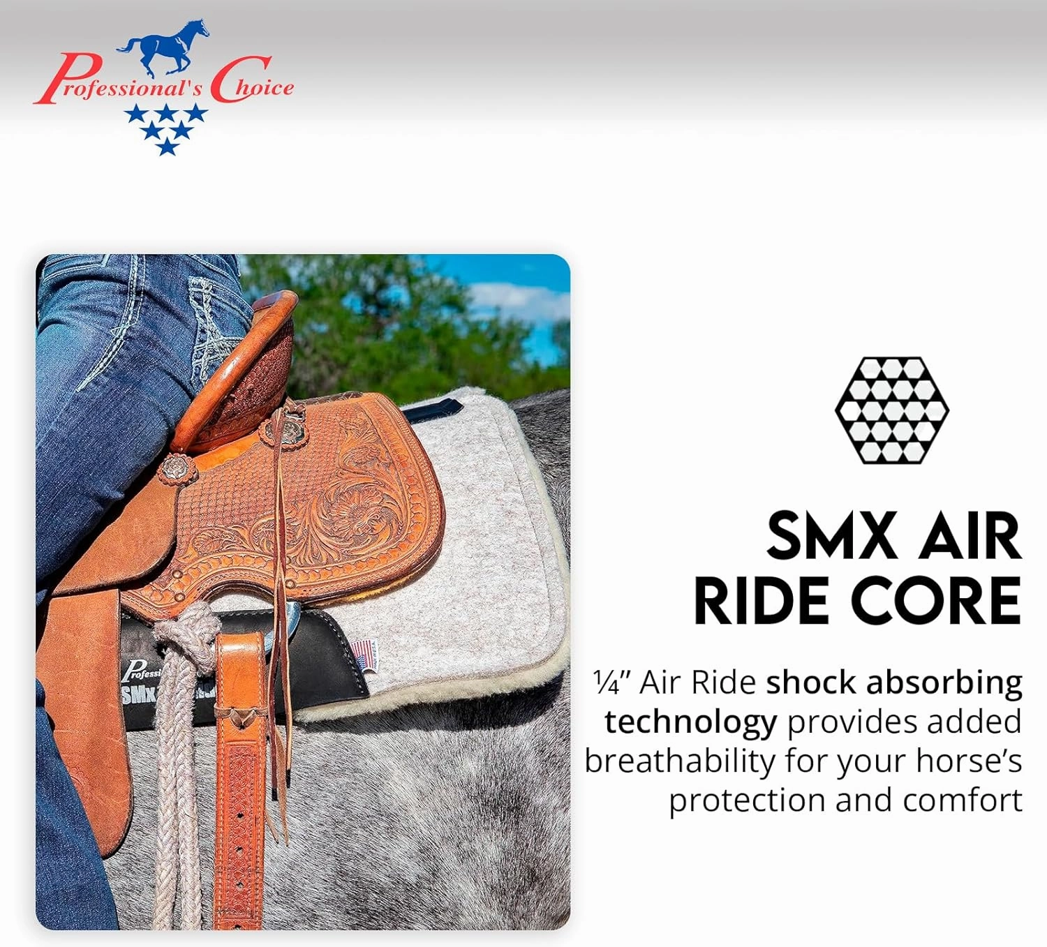 Professional's Choice Cowboy Air Ride Saddle Pad | Contoured Back Shock-Absorbing Breathable Moisture-Wicking Wool Felt Western Horse Riding Saddle Pad