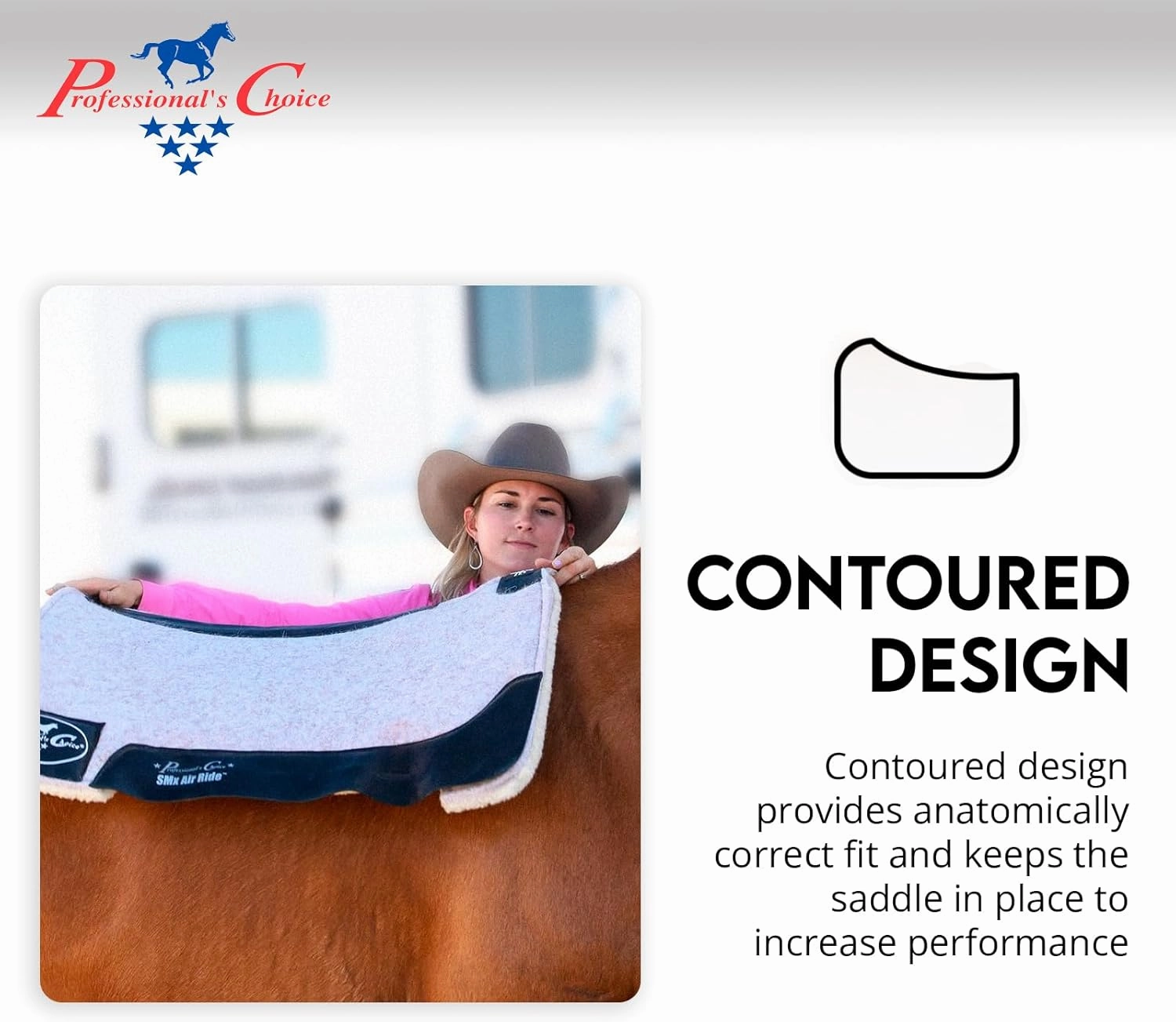 Professional's Choice Cowboy Air Ride Saddle Pad | Contoured Back Shock-Absorbing Breathable Moisture-Wicking Wool Felt Western Horse Riding Saddle Pad