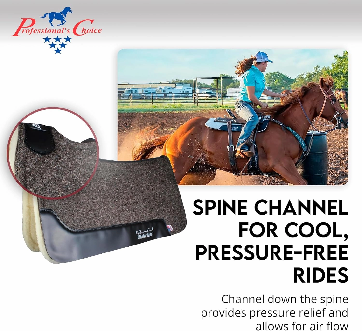 Professional's Choice Cowboy Air Ride Saddle Pad | Contoured Back Shock-Absorbing Breathable Moisture-Wicking Wool Felt Western Horse Riding Saddle Pad