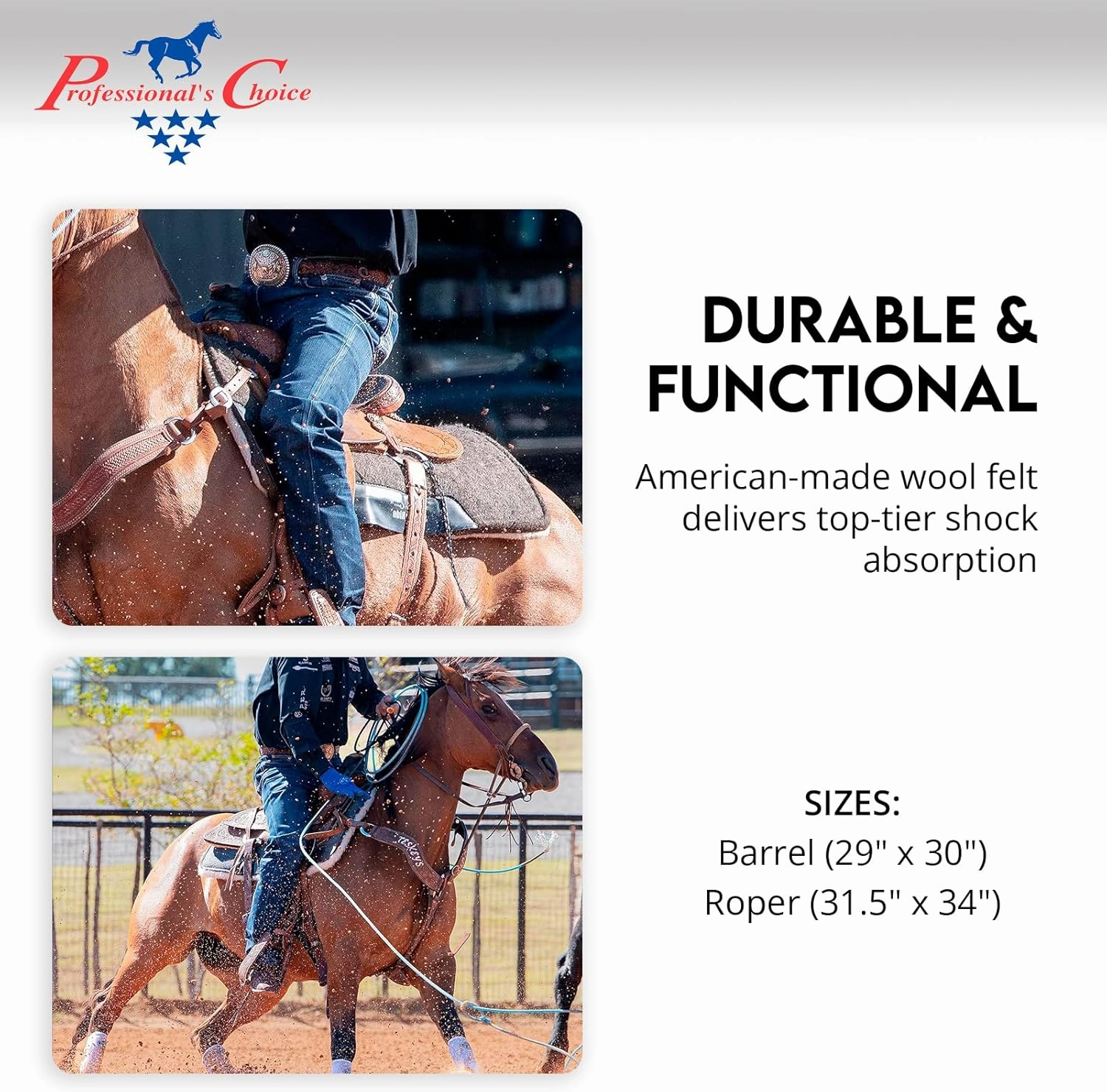 Professional's Choice Cowboy Air Ride Saddle Pad | Contoured Back Shock-Absorbing Breathable Moisture-Wicking Wool Felt Western Horse Riding Saddle Pad