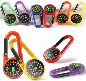 PROLOSO 36 Pack Carabiner Compasses for Kids Assorted Colors Belt Clips School Prizes Party Favors