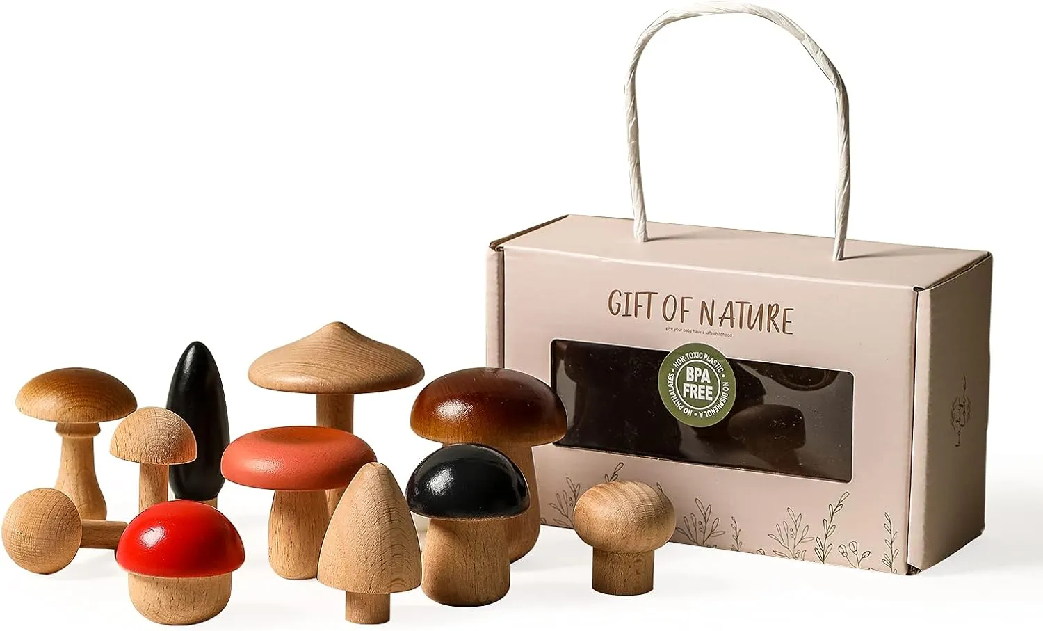 Promise Babe Wooden Mushroom Toys, Montessori Wooden Blocks Stacking Toys for Toddlers 11 Pcs, Miniature Mushroom Various Sizes Woodland Creative Craft Home Decor