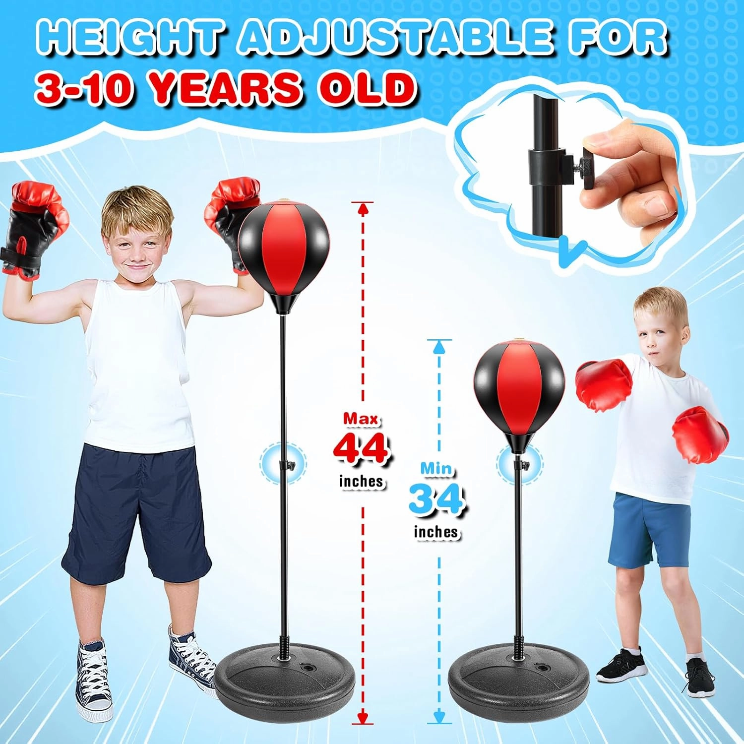 Punching Bag for Kids, Kids Boxing Bag with Stand, 3 4 5 6 7 8 9 10 Years Old Adjustable Kids Punching Bag, Boxing Equipment for Kids with Boxing Gloves, Boxing Set as Boys & Girls Toys Gifts