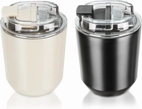 Puraville 2 Pack Insulated Tumblers with Lid, 10 oz Travel Coffee Mug Stainless Steel Vacuum Cup, Leak Proof Double Walled Coffee Tumbler for Iced and Hot Drinks, Black and Cream