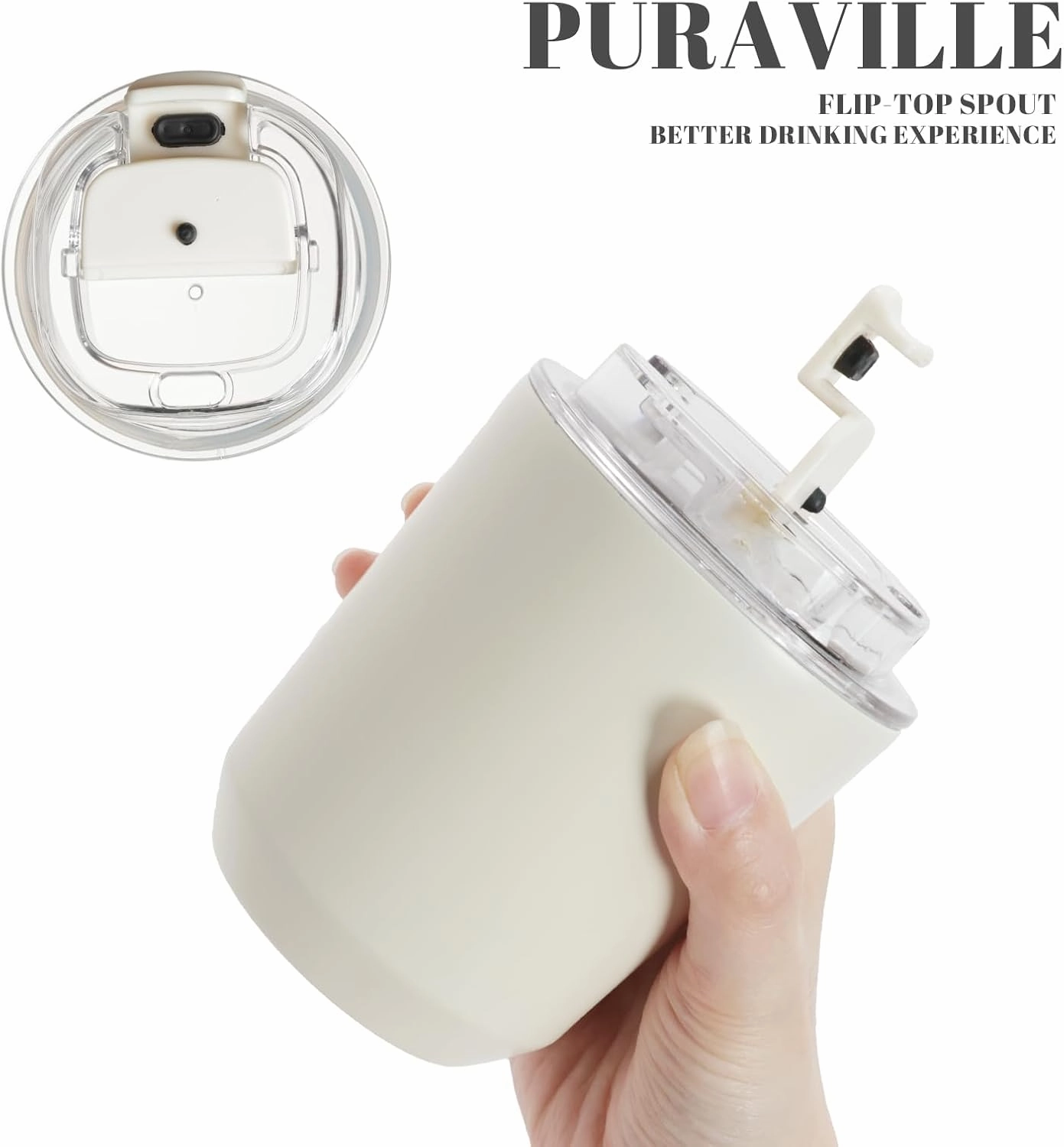Puraville 2 Pack Insulated Tumblers with Lid, 10 oz Travel Coffee Mug Stainless Steel Vacuum Cup, Leak Proof Double Walled Coffee Tumbler for Iced and Hot Drinks, Black and Cream