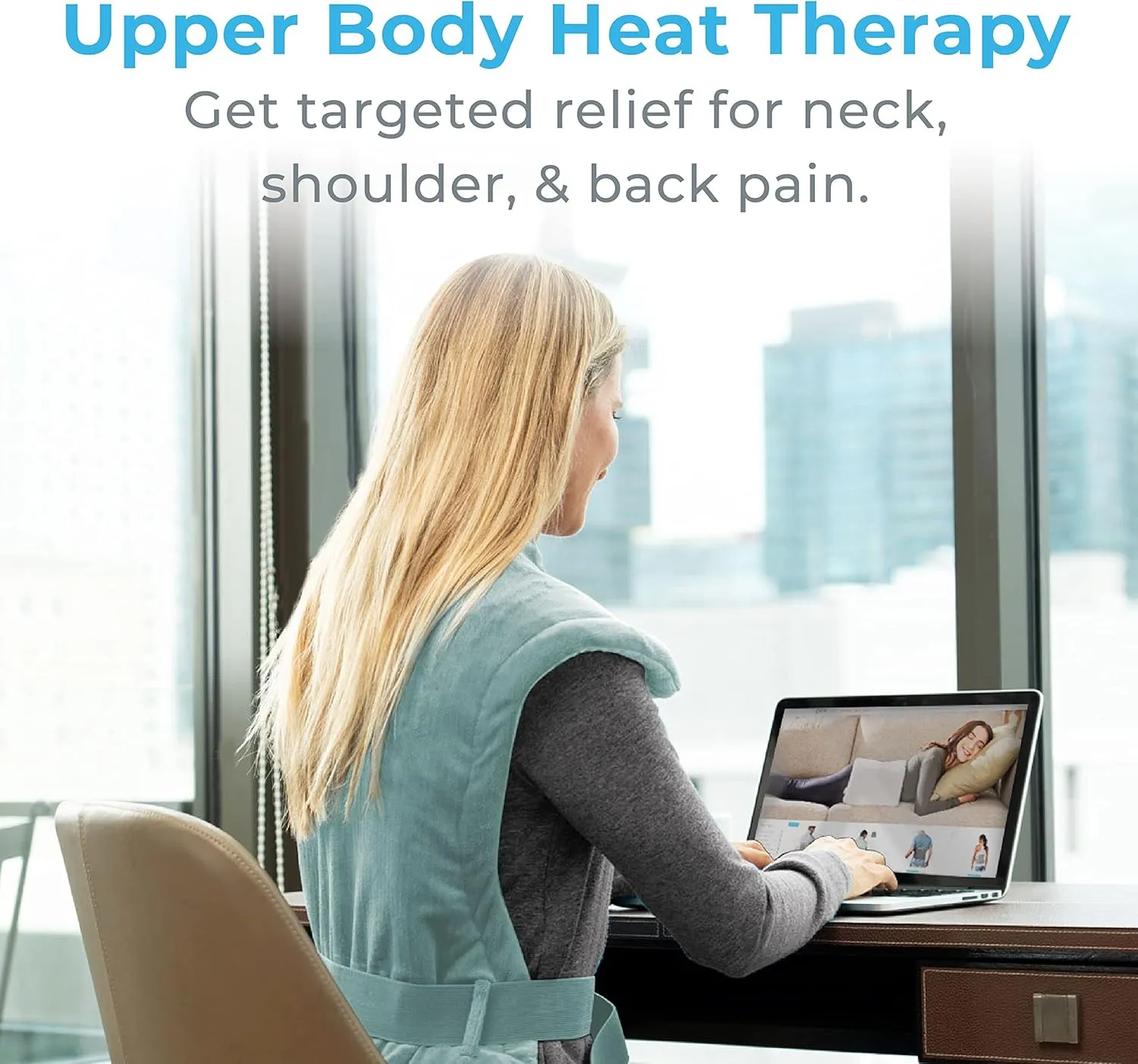 Pure Enrichment PureRelief XL Back & Neck Heating Pad- Safe Heat Therapy for Sore Muscles, Pain, & Cramps in Neck, Back, & Shoulders - 4 Heat Settings w/Auto Shut-Off, Soft Fabric (Sea Glass)