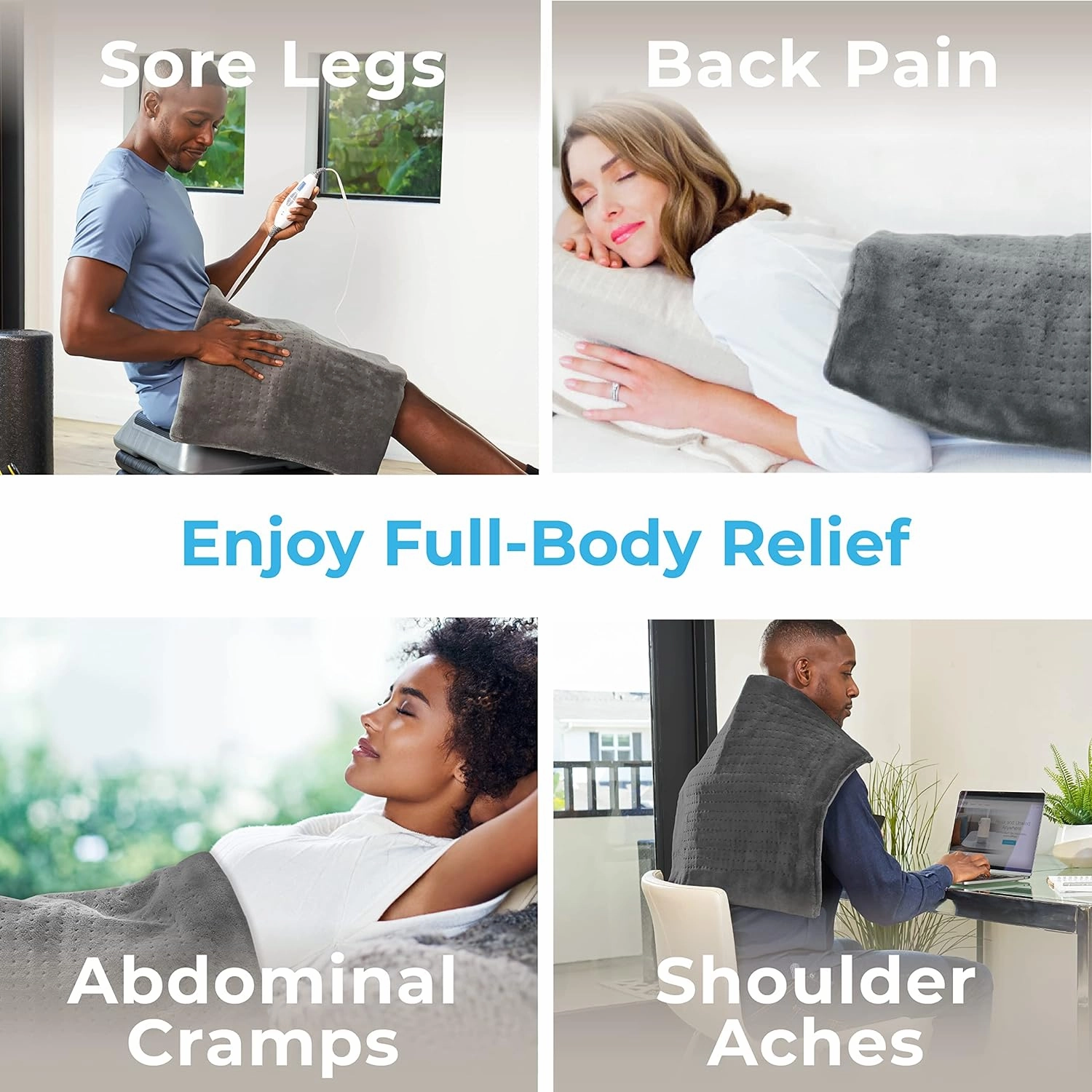 Pure Enrichment PureRelief Ultra-Wide Microplush Heating Pad - 20” x 24” XXL Size & 6 Heat Settings for Temporary Neck, Shoulder & Back Pain Relief - Moist Heat Option & Machine Washable (Gray)