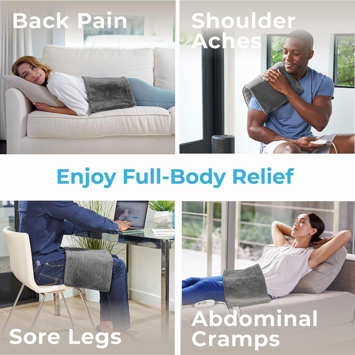 Pure Enrichment PureRelief XL Heating Pad - 12" x 24" Electric Heating Pad for Back Pain & Cramps, 6 Heat Settings, FSA/HSA Eligible, Soft Machine Wash Fabric, Auto-Off & Moist Heat (Charcoal Gray)