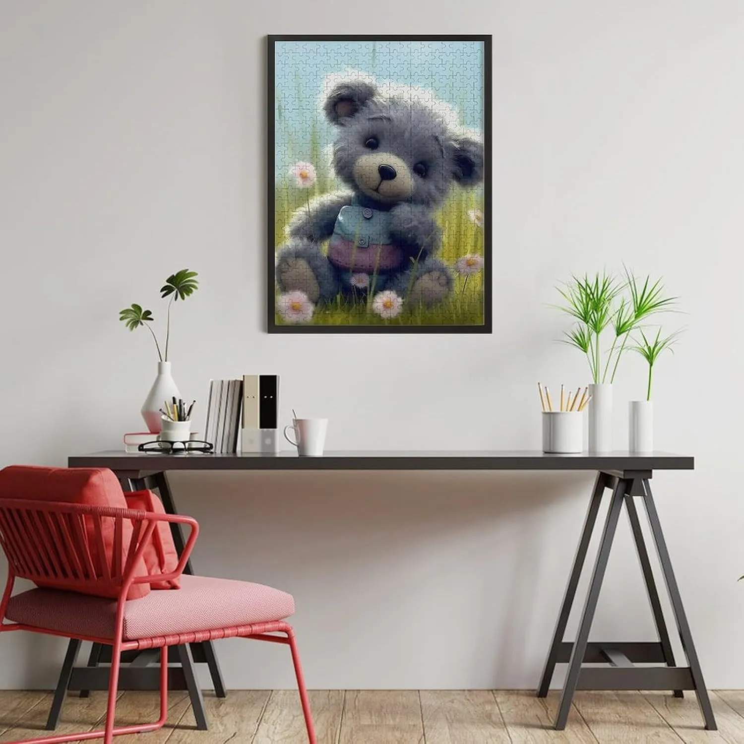 Puzzles for Adults 500 Pieces - Teddy Bear with Flowers Animal Picture Funny Puzzles Gift for Birthday Wedding Christmas Halloween