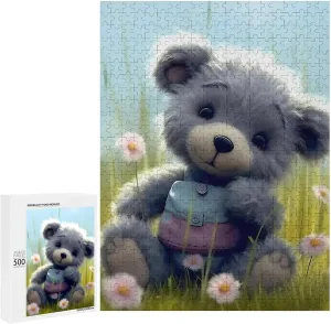 Puzzles for Adults 500 Pieces - Teddy Bear with Flowers Animal Picture Funny Puzzles Gift for Birthday Wedding Christmas Halloween