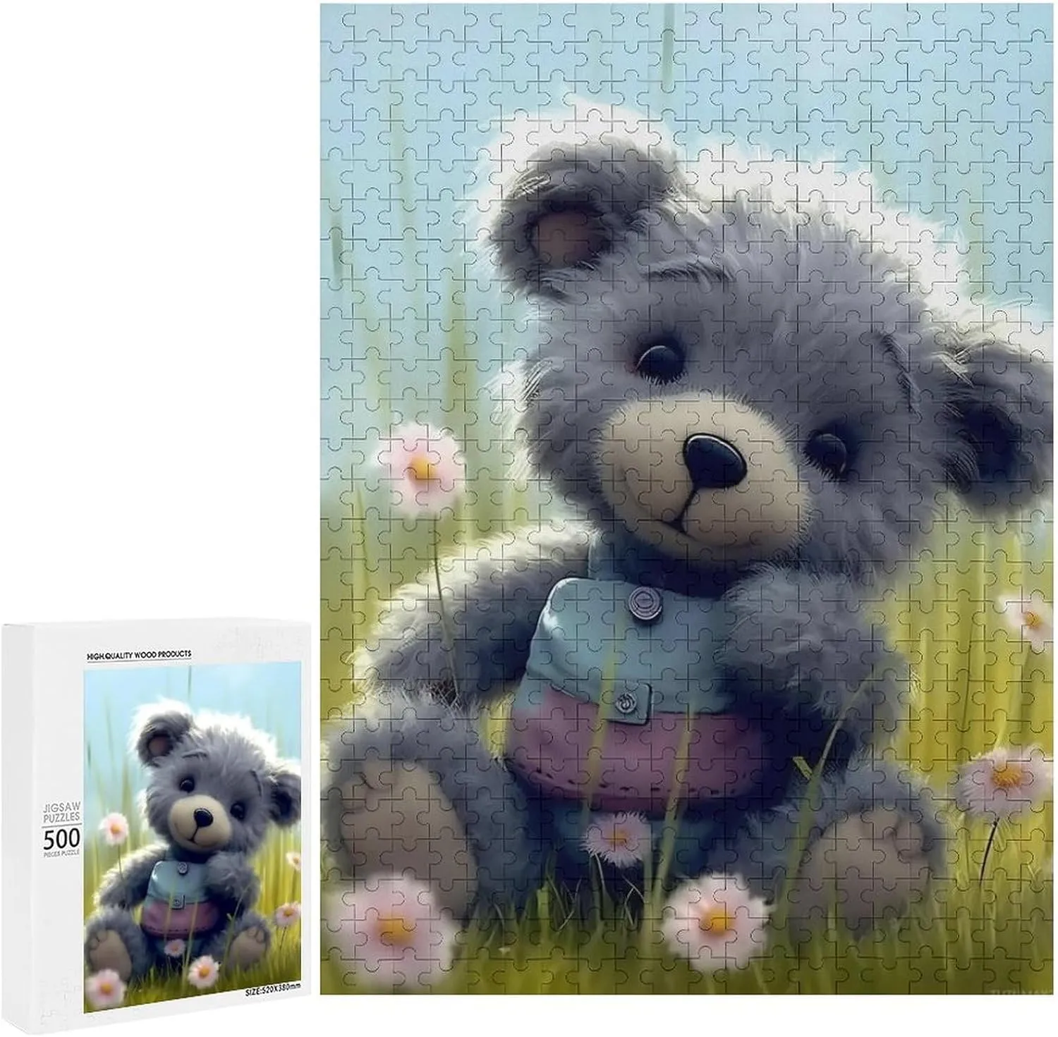 Puzzles for Adults 500 Pieces - Teddy Bear with Flowers Animal Picture Funny Puzzles Gift for Birthday Wedding Christmas Halloween