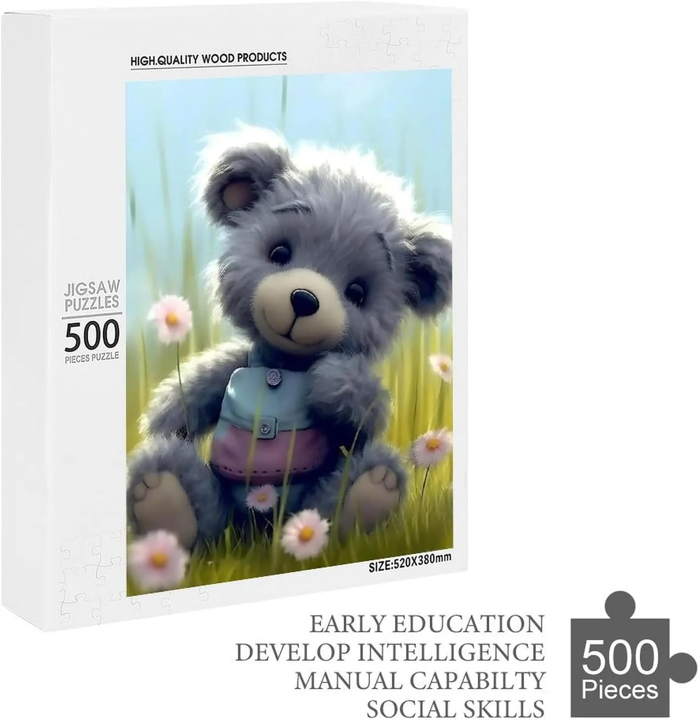 Puzzles for Adults 500 Pieces - Teddy Bear with Flowers Animal Picture Funny Puzzles Gift for Birthday Wedding Christmas Halloween