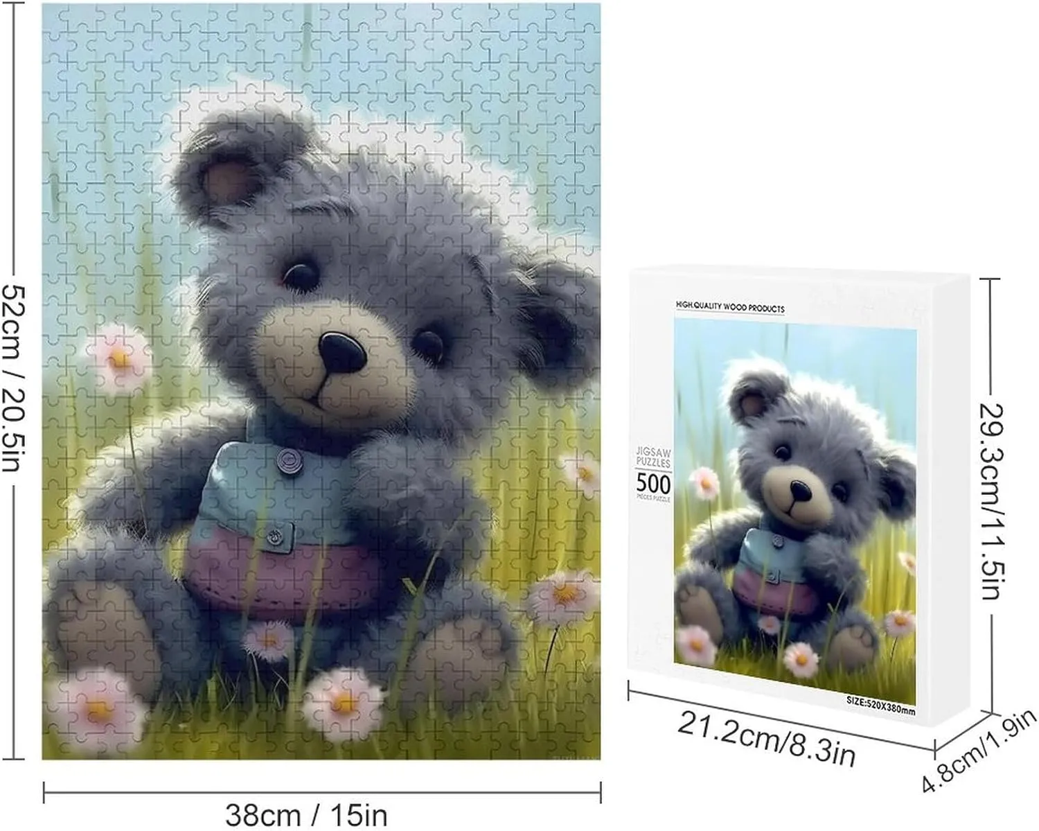 Puzzles for Adults 500 Pieces - Teddy Bear with Flowers Animal Picture Funny Puzzles Gift for Birthday Wedding Christmas Halloween