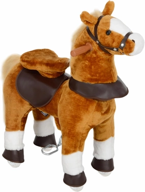 Qaba Ride on Horse, Walking Horse Toy, Kids Plush Riding Horse, Pony with Wheels & Neighing Sound for 3-5 Years Old up to 132 Pounds, Brown