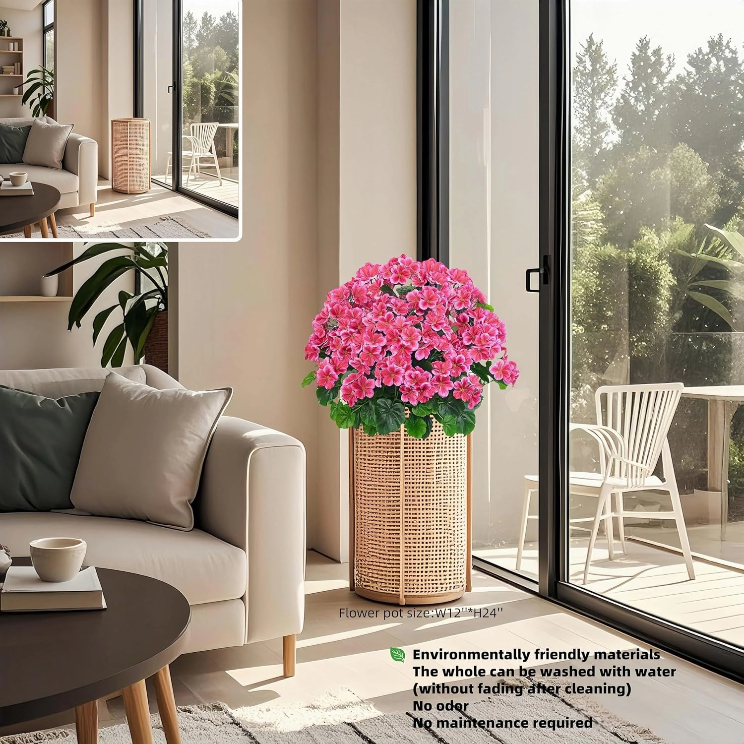 QIANYUN Artificial Topiary for Outdoors- 20” Potted Plant Fake Geraniums Bush-UV Resistant Artificial Outdoor Plant for Front Porch, Garden, Yard, Patio Decor (Dark Pink)
